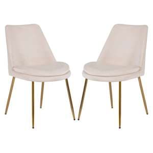 Kristi Oyster Velvet Dining Chairs With Gold Legs In Pair