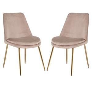 Kristi Sand Velvet Dining Chairs With Gold Legs In Pair