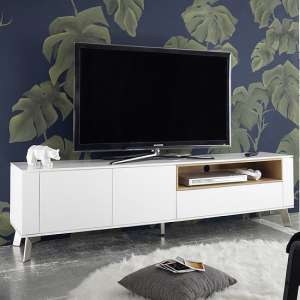 Kristy TV Stand In Matt White With Brushed Steel Legs