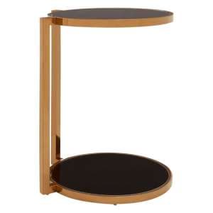 Kurhah Black Glass 2 Tier Side Table With Rose Gold Steel Frame - UK