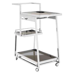 Kurhah Black Glass 3 Tier Drinks Trolley With Silver Frame