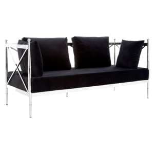 Kurhah Black Velvet 2 Seater Sofa With Silver Lattice Frame