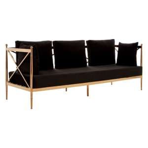 Kurhah Black Velvet 3 Seater Sofa With Rose Gold Lattice Frame