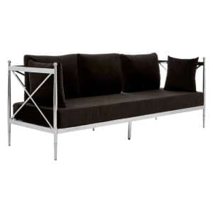 Kurhah Black Velvet 3 Seater Sofa With Silver Lattice Frame