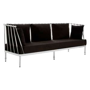 Kurhah Black Velvet 3 Seater Sofa With Silver Tapered Frame
