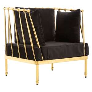 Kurhah Black Velvet Armchair With Gold Tapered Frame