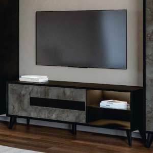 Laax TV Stand In Matt Black Oxide With 2 Doors 1 Shelf And LED - UK