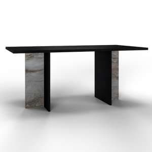 Laax Wooden Dining Table Rectangular In Matt Black And Oxide - UK