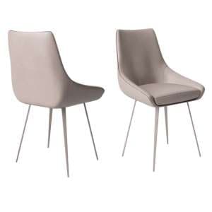 Laceby Taupe Faux Leather Dining Chairs In Pair - UK