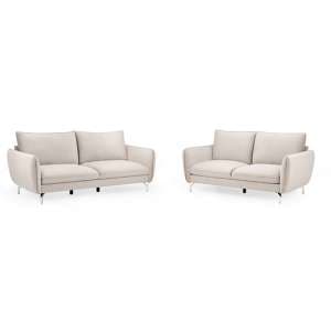 Lacey Fabric 3+2 Seater Sofa Set In Beige With Chrome Metal Legs - UK