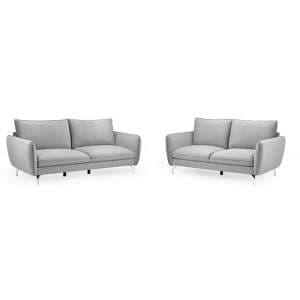 Lacey Fabric 3+2 Seater Sofa Set In Grey With Chrome Metal Legs - UK