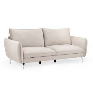 Lacey Fabric 3 Seater Sofa In Beige With Chrome Metal Legs - UK