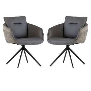 Lacey Grey Fabric And Faux Leather Dining Chairs In Pair - UK