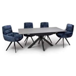 Lacole Extending Grey Dining Table With 6 Oakley Navy Chairs - UK
