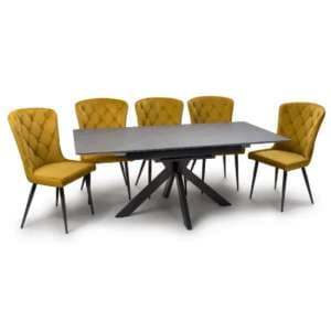 Lacole Extending Grey Dining Table With 8 Merill Mustard Chairs - UK