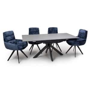 Lacole Extending Grey Dining Table With 8 Oakley Navy Chairs - UK