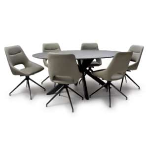 Lacole Grey Dining Table Oval With 6 Aara Truffle Chairs - UK