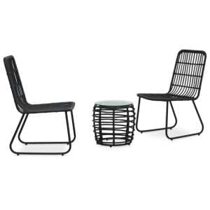Laconia Glass And Poly Rattan 3 Piece Bistro Set In Black - UK