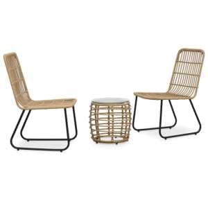 Laconia Glass And Poly Rattan 3 Piece Bistro Set In Oak - UK