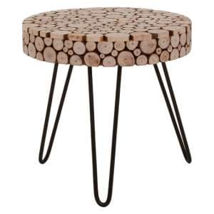 Laconia Round Wooden Side Table With Hairpin Legs In Natural - UK