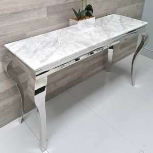 Lael Marble Console Table In Grey With Chrome Metal Base