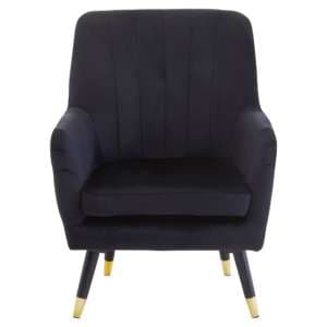 Lagos Velvet Scalloped Armchair In Black With Black Legs - UK