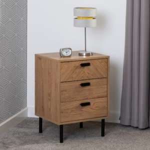 Lagos Wooden Bedside Cabinet With 3 Drawers In Medium Oak - UK