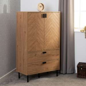 Lagos Wooden Storage Cabinet 2 Doors 2 Drawers In Medium Oak - UK