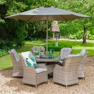 Laith Outdoor 6 Seater Dining Set With Parasol In Wheat