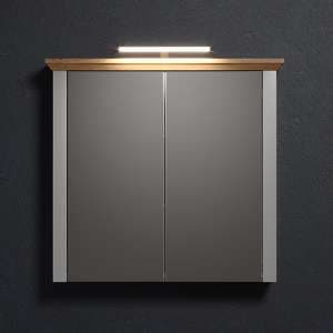 Lajos Wooden Bathroom Mirrored Cabinet In Light Grey With LED - UK