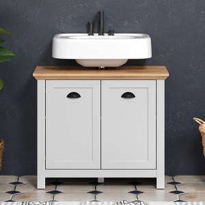 Lajos Wooden Bathroom Sink Vanity Unit In Light Grey