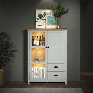 Lajos Wooden Display Cabinet In Light Grey And Artisan Oak With LED - UK