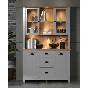 Lajos Wooden Large Display Cabinet In Light Grey With LED - UK