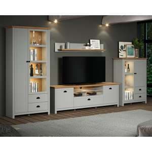 Lajos Wooden Living Room Furniture Set 1 In Light Grey With LED