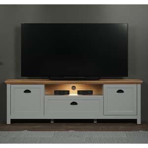 Lajos Wooden Small TV Stand In Light Grey With LED Lights - UK