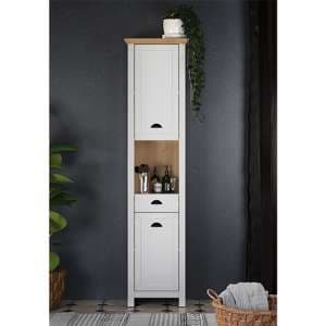 Lajos Wooden Tall Bathroom Storage Cabinet In Light Grey - UK