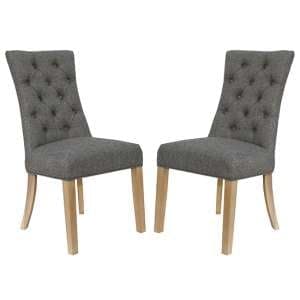 Lakeside Dark Grey Fabric Buttoned Curved Dining Chair In Pair - UK