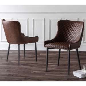 Lakia Antique Brown Faux Leather Dining Chairs In Pair