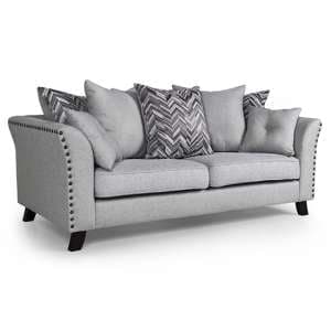 Lamya Fabric 3 Seater Sofa With Wooden Legs In Grey - UK