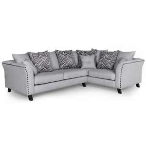 Lamya Fabric Corner Sofa With Wooden Legs In Grey