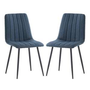 Laney Blue Fabric Dining Chairs With Black Legs In Pair - UK