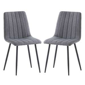 Laney Grey Fabric Dining Chairs With Black Legs In Pair - UK