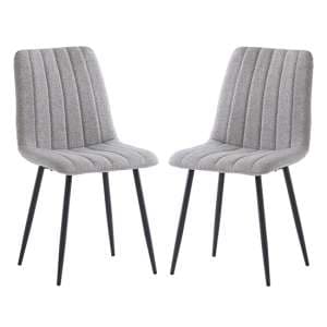 Laney Silver Fabric Dining Chairs With Black Legs In Pair - UK