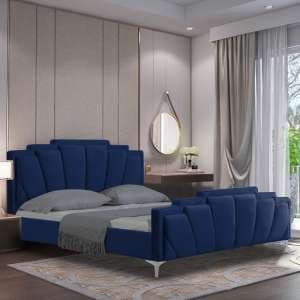 Lanier Plush Velvet Double Bed In Blue - UK