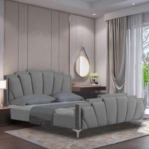 Lanier Plush Velvet Double Bed In Grey - UK