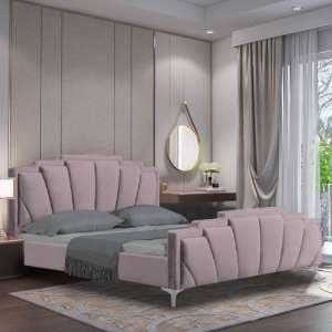 Lanier Plush Velvet Double Bed In Pink - UK