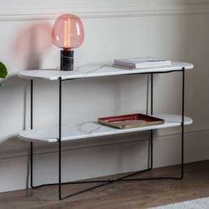 Lankford Wooden Console Table In White Marble Effect - UK
