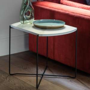 Lankford Wooden Side Table In White Marble Effect - UK