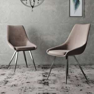 Laceby Mink Velvet Fabric Dining Chairs In Pair