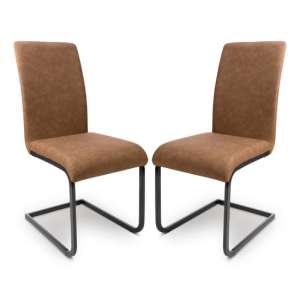 Lansing Tan Faux Leather Dining Chairs In Pair - UK